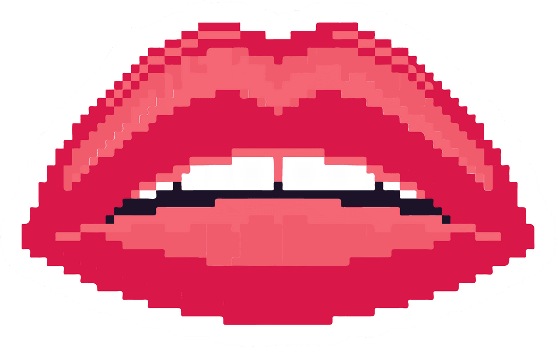 Pixel Art Red Lips on Transparent Background for Retro Digital Design