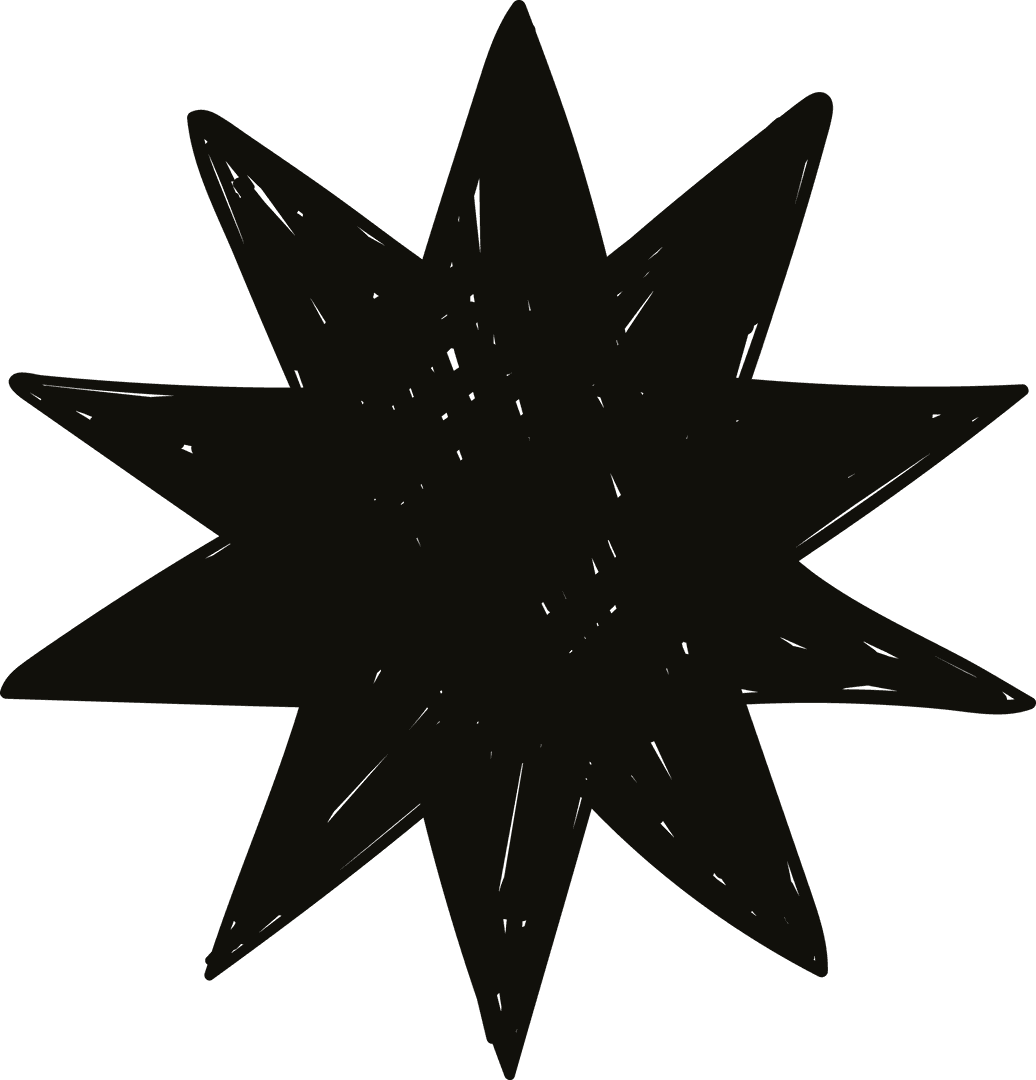 Large Black Star Design Element on Transparent Background
