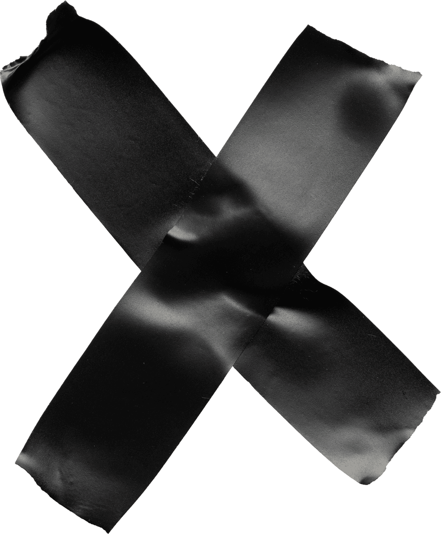 Black Tape Cross with Transparent Background Texture Detail