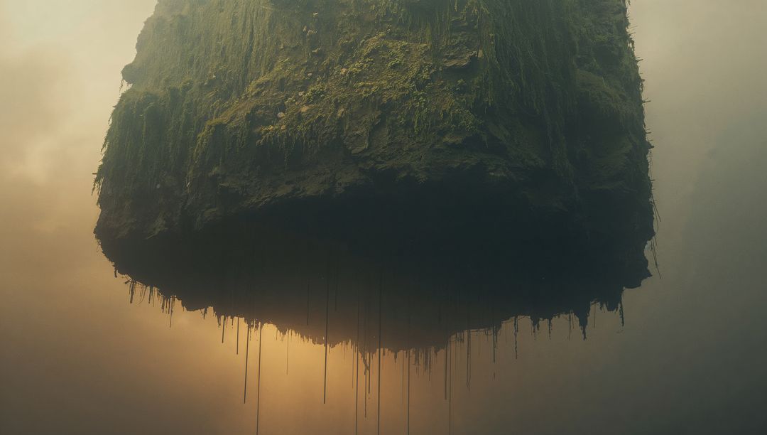 Mystical Floating Landmass in Ethereal Misty Atmosphere
