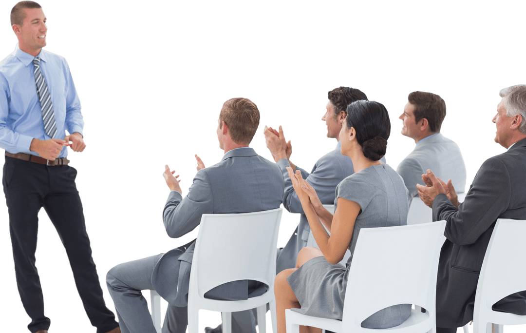 Business Team Applauding Presentation on Transparent Background