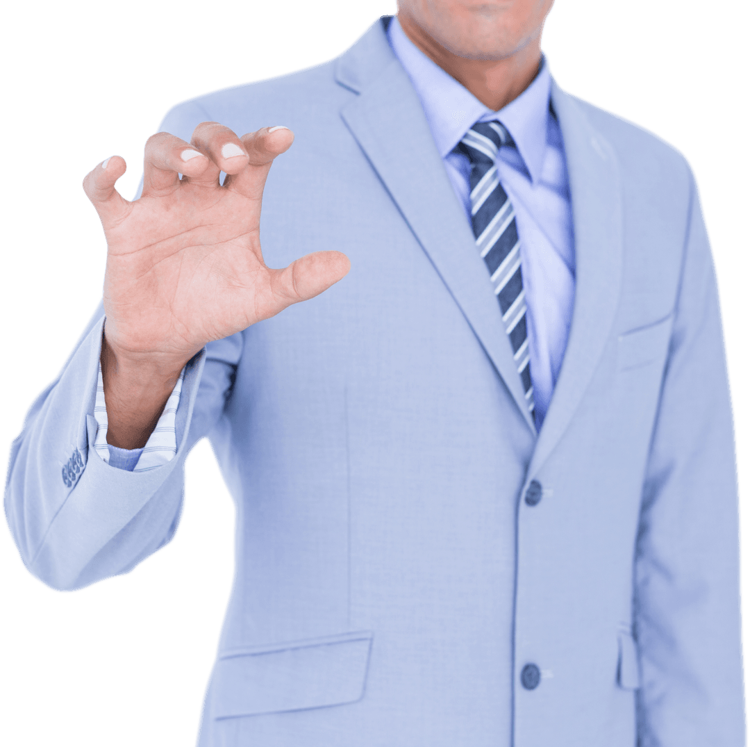 Midsection Businessman Faces Transparent Futuristic Touch Gesture