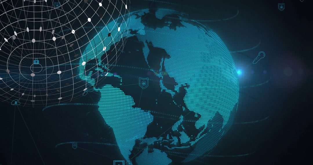 Digital Network Globe on Black Background with Global Connections