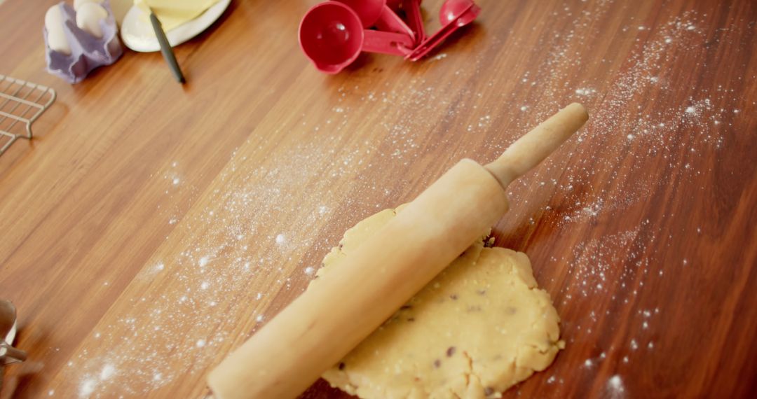 Rolling Pin on Uncooked Dough with Cookie Cutters and Baking Tools - Free Images, Stock Photos and Pictures on Pikwizard.com