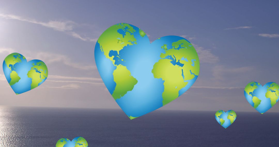 Heart-shaped Planet Earth Icons in Sky Design