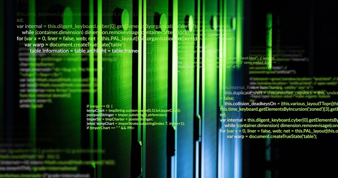 Data Flow Amid Row of Servers Illuminated in Green