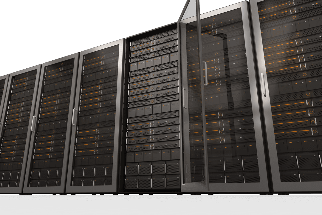 Transparent High-Tech Server Rack for Network Data Centers