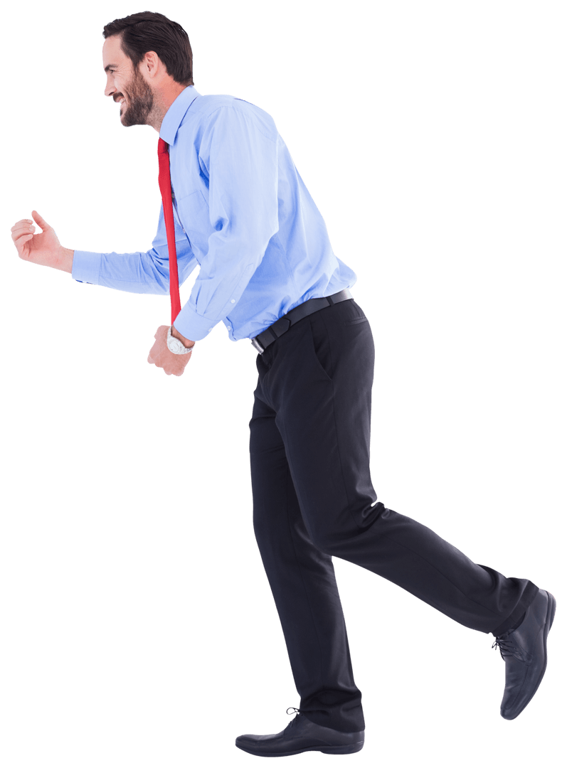 Transparent Jovial Businessman Running Gesture in Office Wear