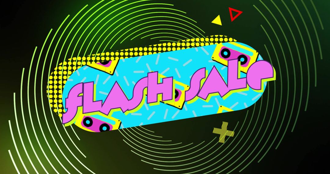 Flash Sale Graphic with Geometric Shapes Over Green Background