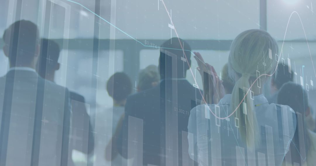 Business Professionals Celebrating Amidst Data Visualization Overlay