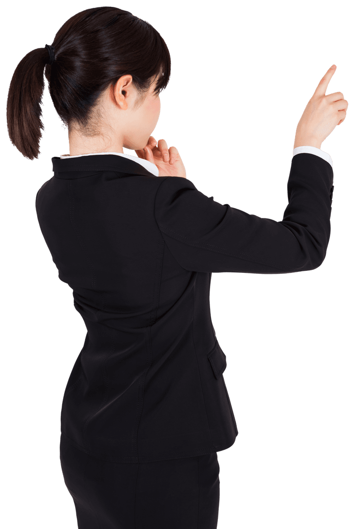 Transparent Businesswoman Pointing on Think Theme