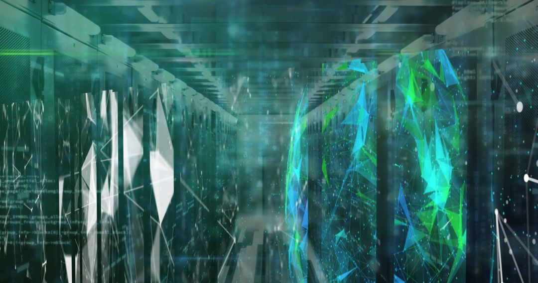Futuristic Server Corridor With Holographic Sphere