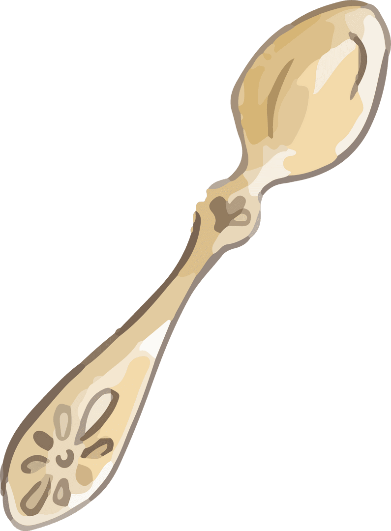 Elegant Gold Spoon with Floral Designs Transparent Background