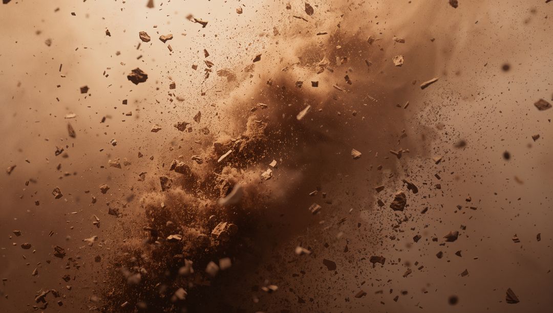 Turbulent Explosion of Dust and Debris in Motion