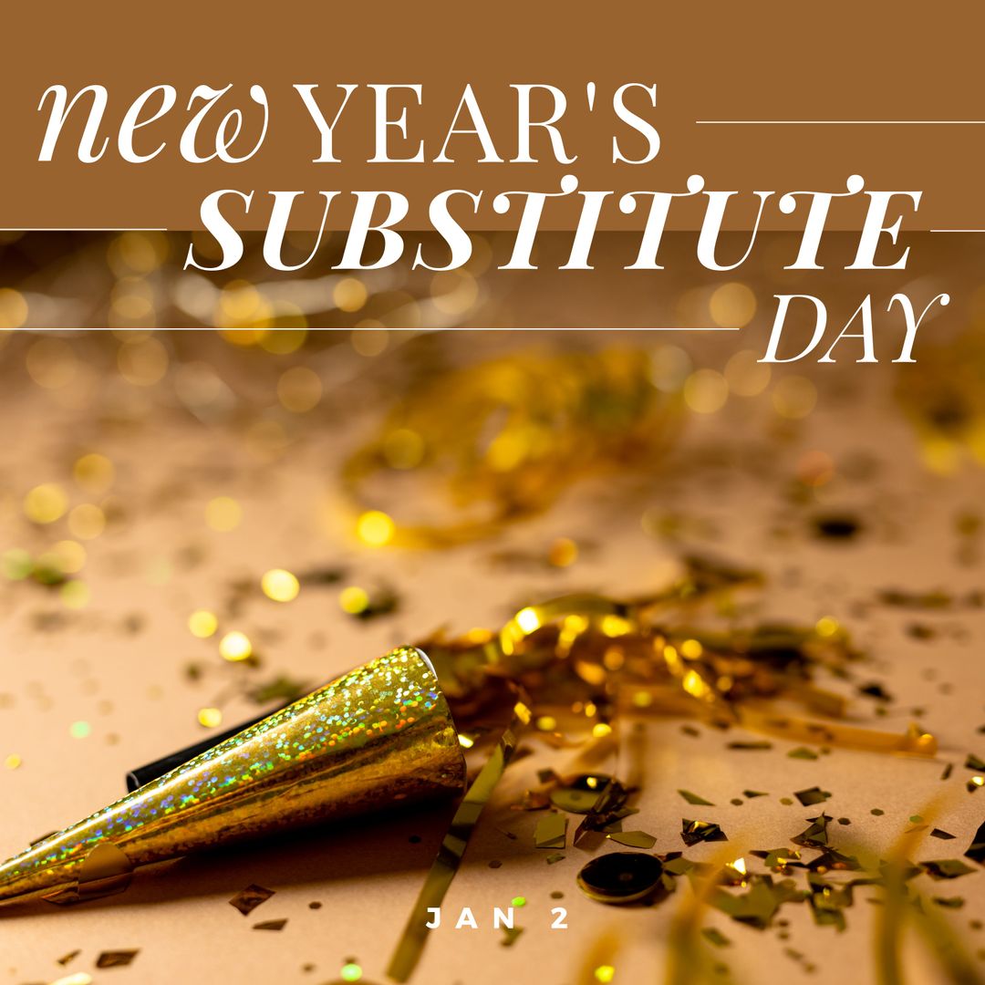 New Year's Substitute Day Celebration with Gold and Confetti