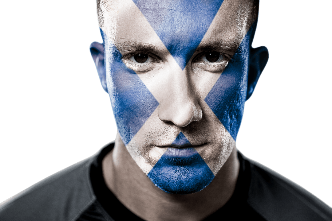 Scottish Flag Painted on Face Transparent Background