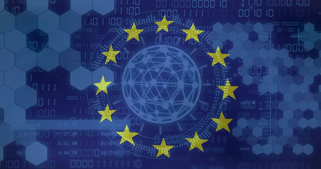 EU Stars Symbolizing Digital Network and Cybersecurity