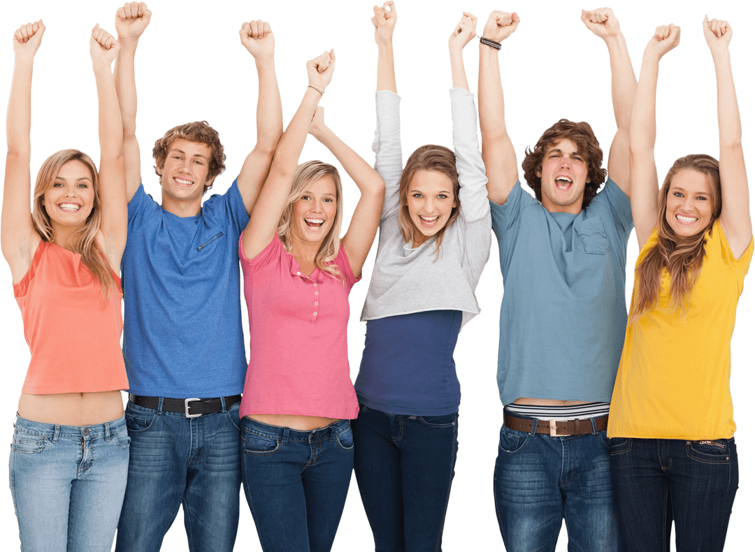 Cheerful Group of Friends Celebrating Together On Transparent Background