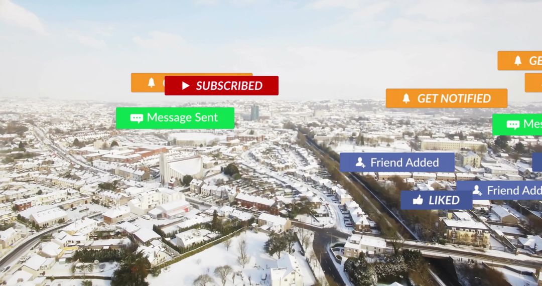 Social Media Notifications Overlaying Sunny Cityscape