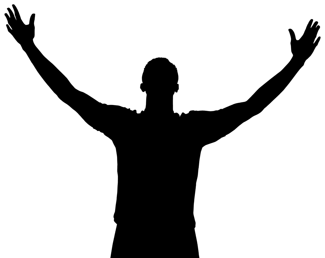 Transparent Silhouette of Man with Arms Outstretched Celebrating