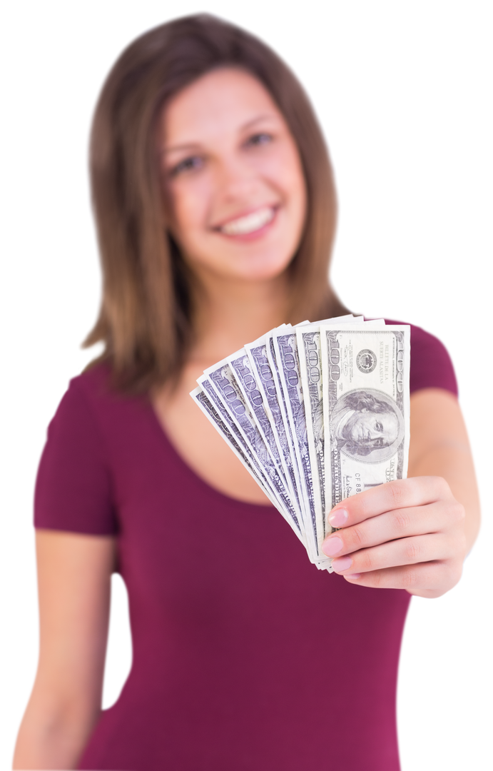 Smiling Woman Holding Cash Fanned Out - Transparent Background - Download Free Stock Images Pikwizard.com