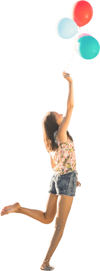 Joyful Woman with Colorful Balloons on Transparent Background