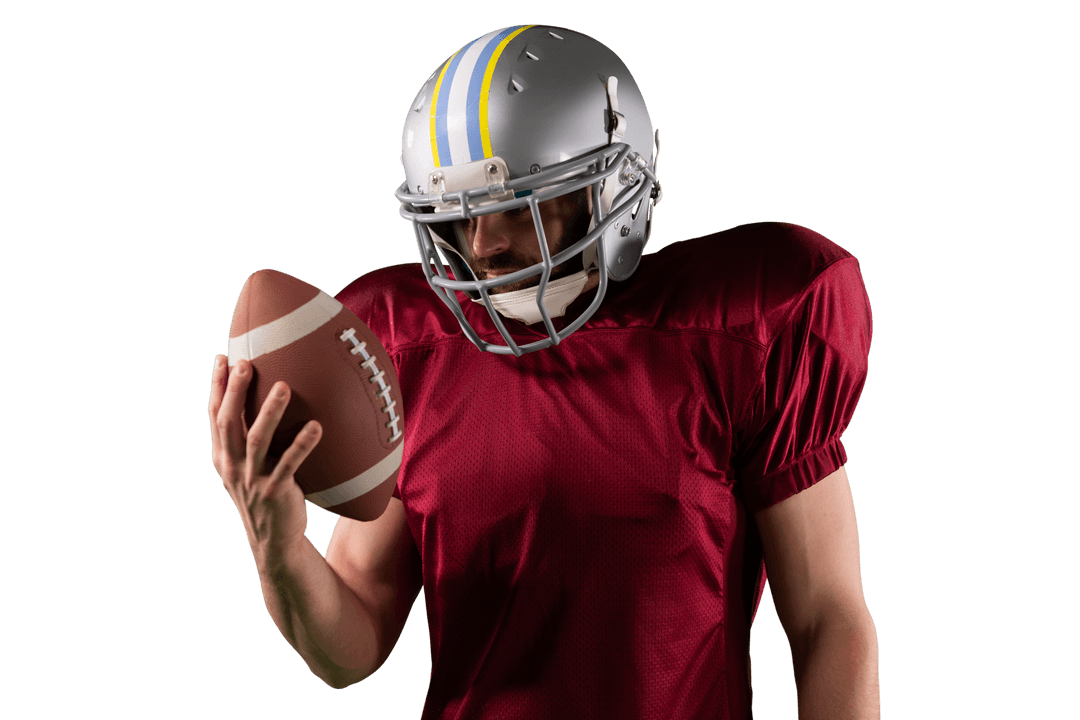 Transparent Hispanic Rugby Player with Ball Isolated on Background