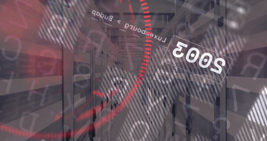 High-Tech Data Center Corridor with Digital Overlays