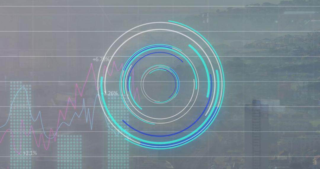 Futuristic Data Analysis Interface Over Dynamic Cityscape