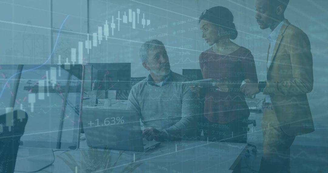 Diverse Business Team Discussing Digital Financial Data