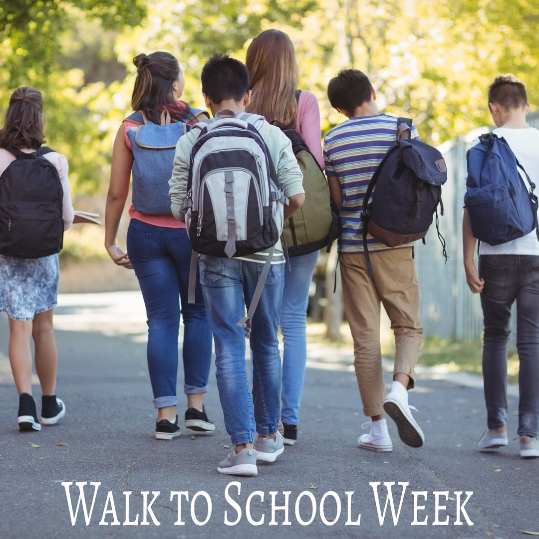 Group of Students Enjoying Walk to School Promoting Health