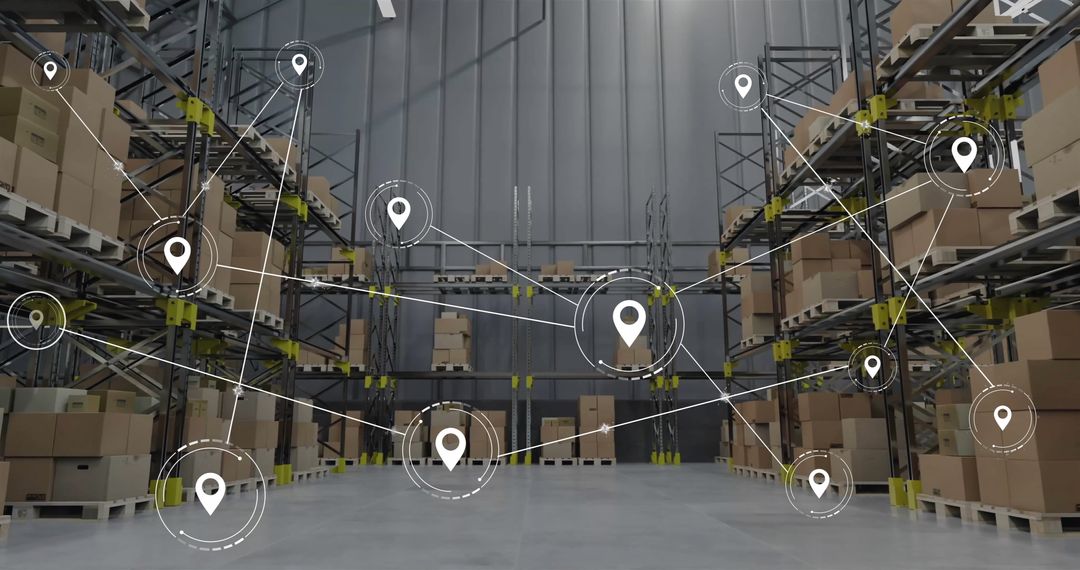 Digital Network Interface in Warehouse with Connected Icons