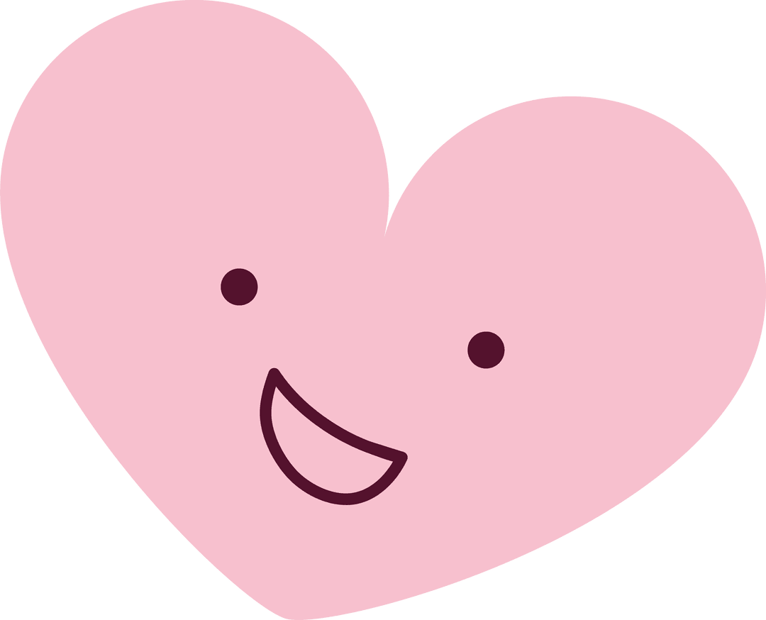 Cartoon Pink Heart with Smiling Face on Transparent Background