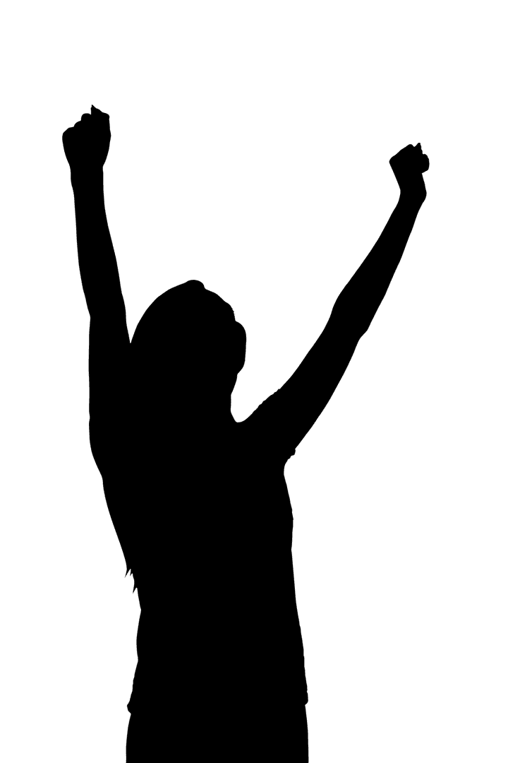 Woman Silhouette Raising Hands on Transparent Background