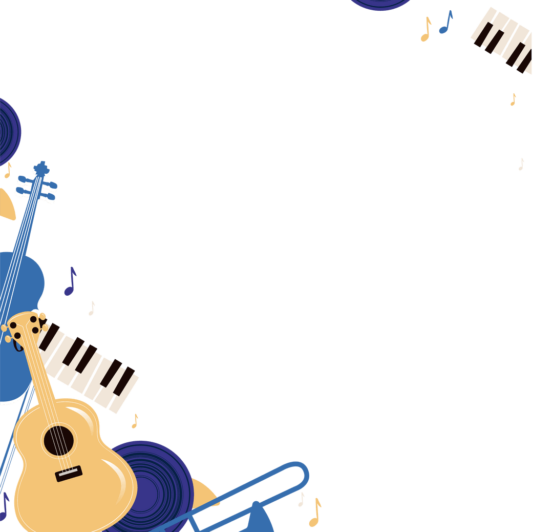 Vintage Musical Instruments Frame with Transparent Background