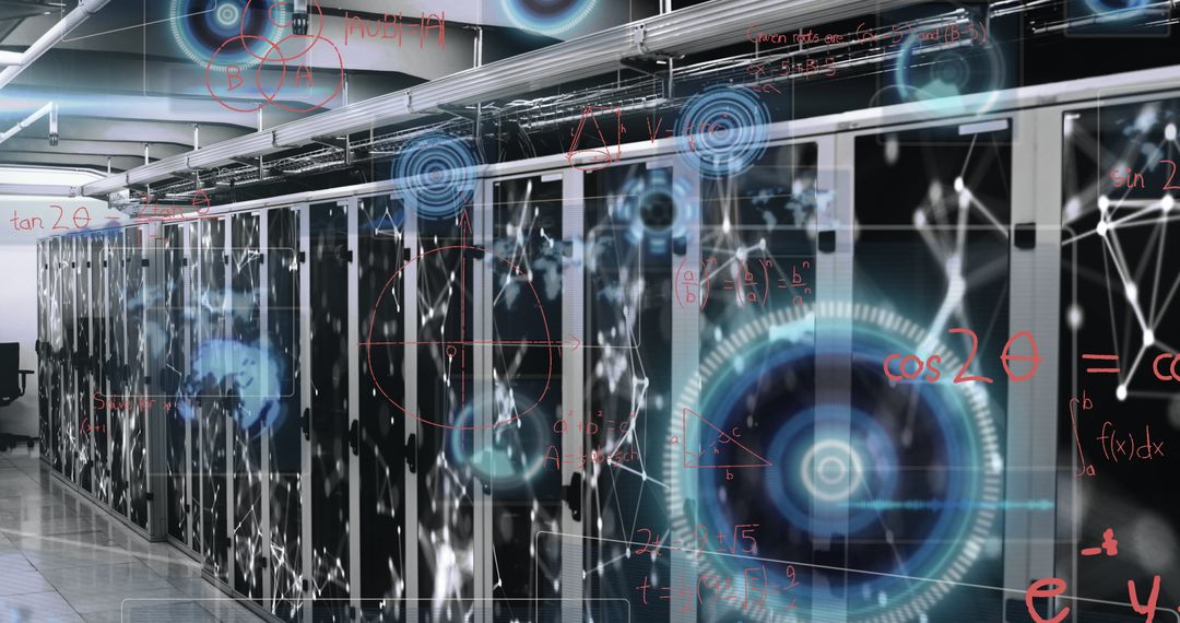 Futuristic Data Center with Holographic Network Visuals