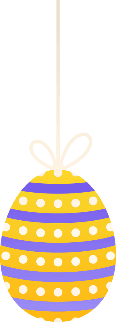 Hanging Easter Egg Ornament with Stripes and Polka Dots on Transparent Background