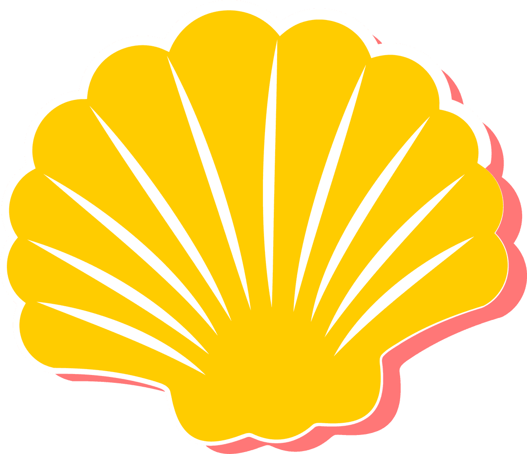 Vibrant Yellow Scallop Shell with Pink Shadow on Transparent Background