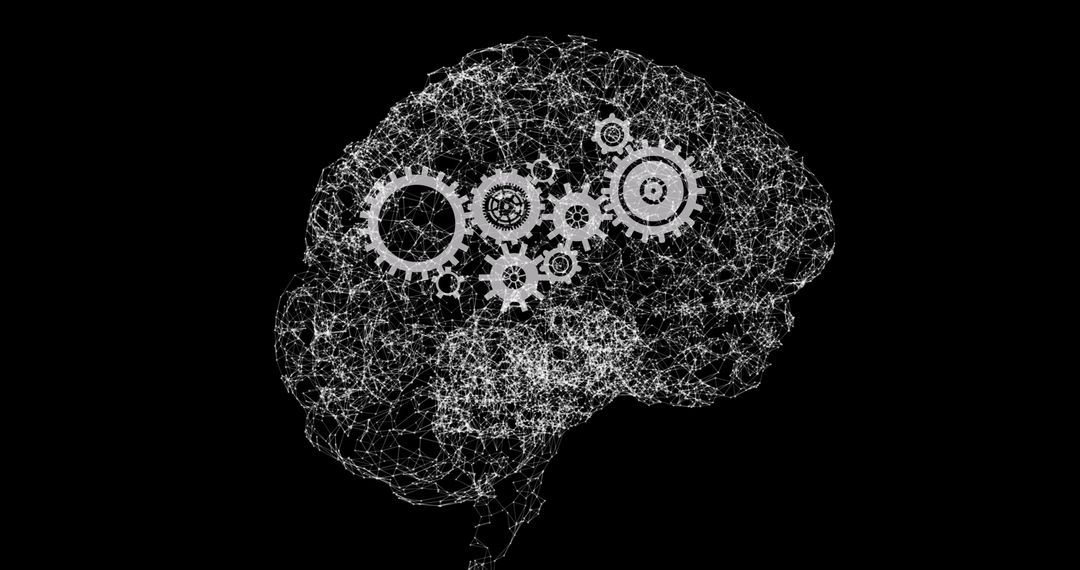 Rotating Brain with Gears Symbolizing Innovation and Thinking