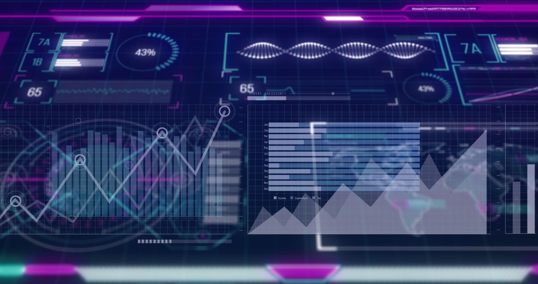 Cutting-Edge Digital Interface with Futuristic Analytics Displays