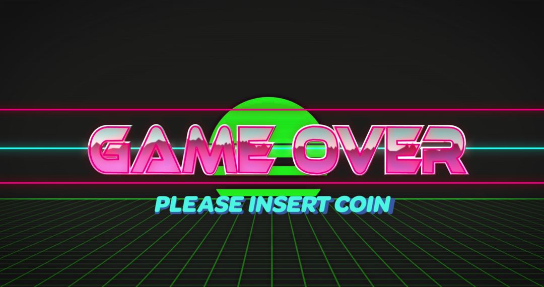 Retro Arcade Game Over Banner with Neon Grid Background
