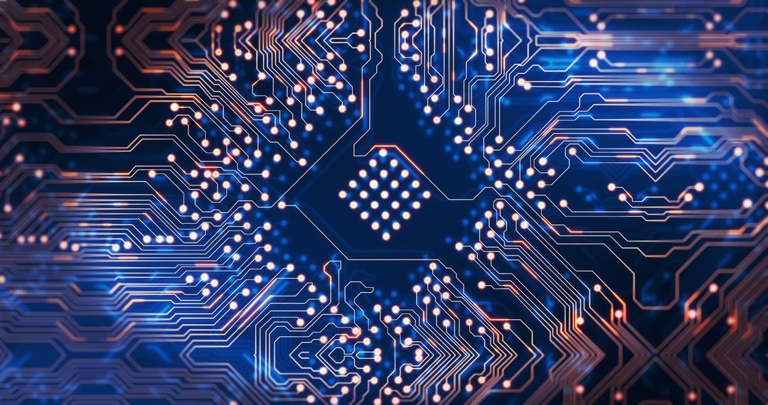 Futuristic Circuit Board with Electric Network Glow