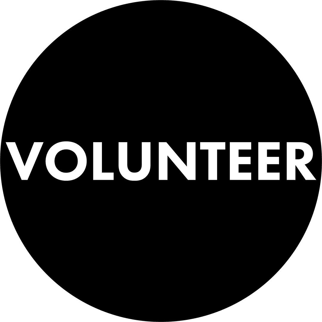 Volunteer Text in Black Circle on Transparent Background