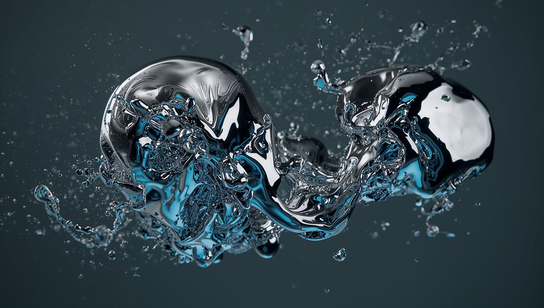 Fluid Metallic Swirl Droplets on Dark Studio Background