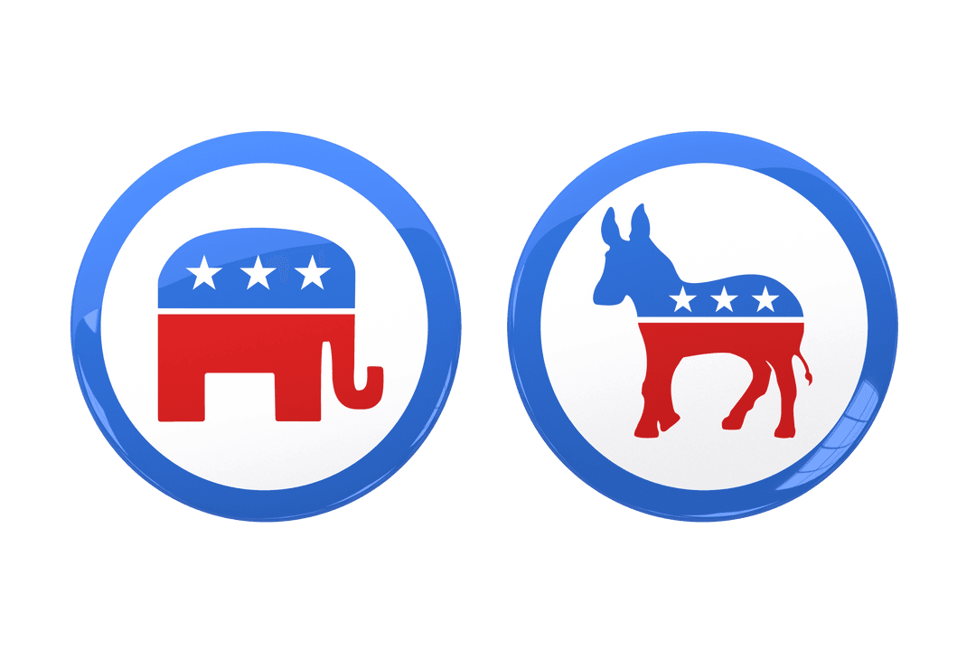 Transparent Political Elephant and Donkey Icons in Blue Circle Badges