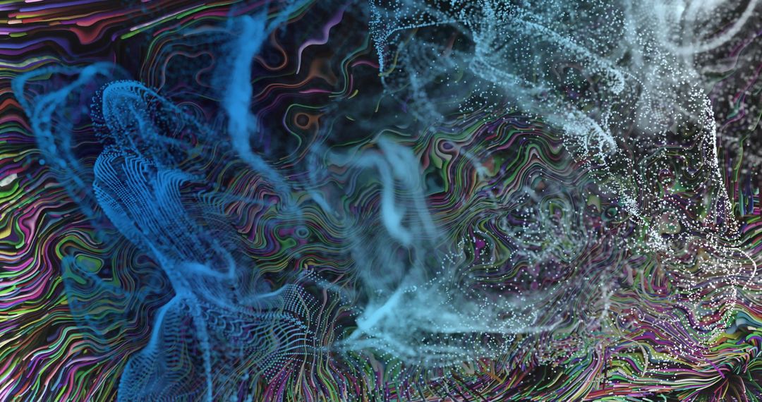 Glowing Blue Mesh on Multicolored Abstract Waves