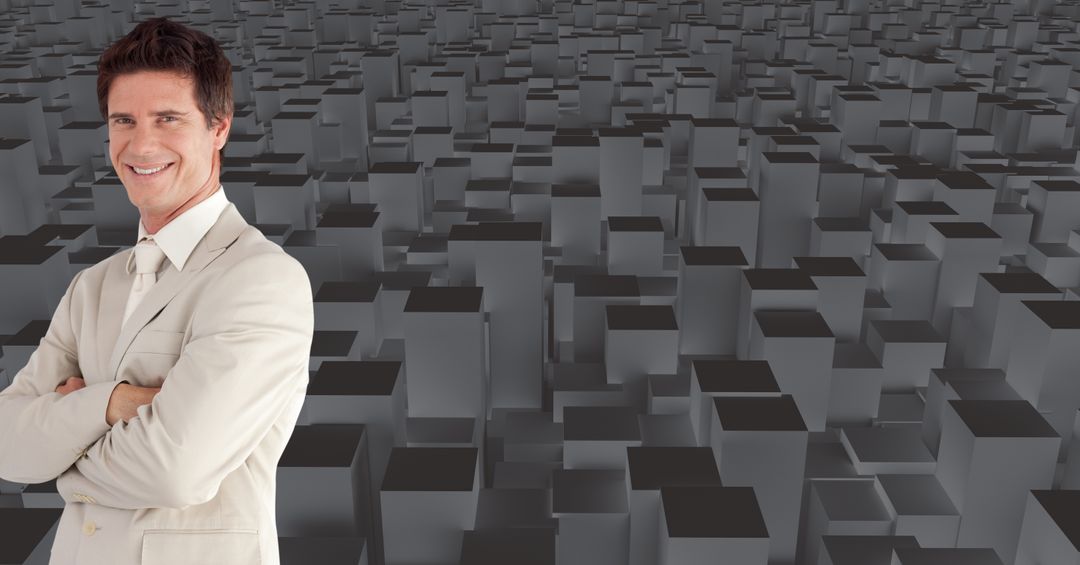 Businessman Standing Against Abstract Geometric Background - Free Images, Stock Photos and Pictures on Pikwizard.com