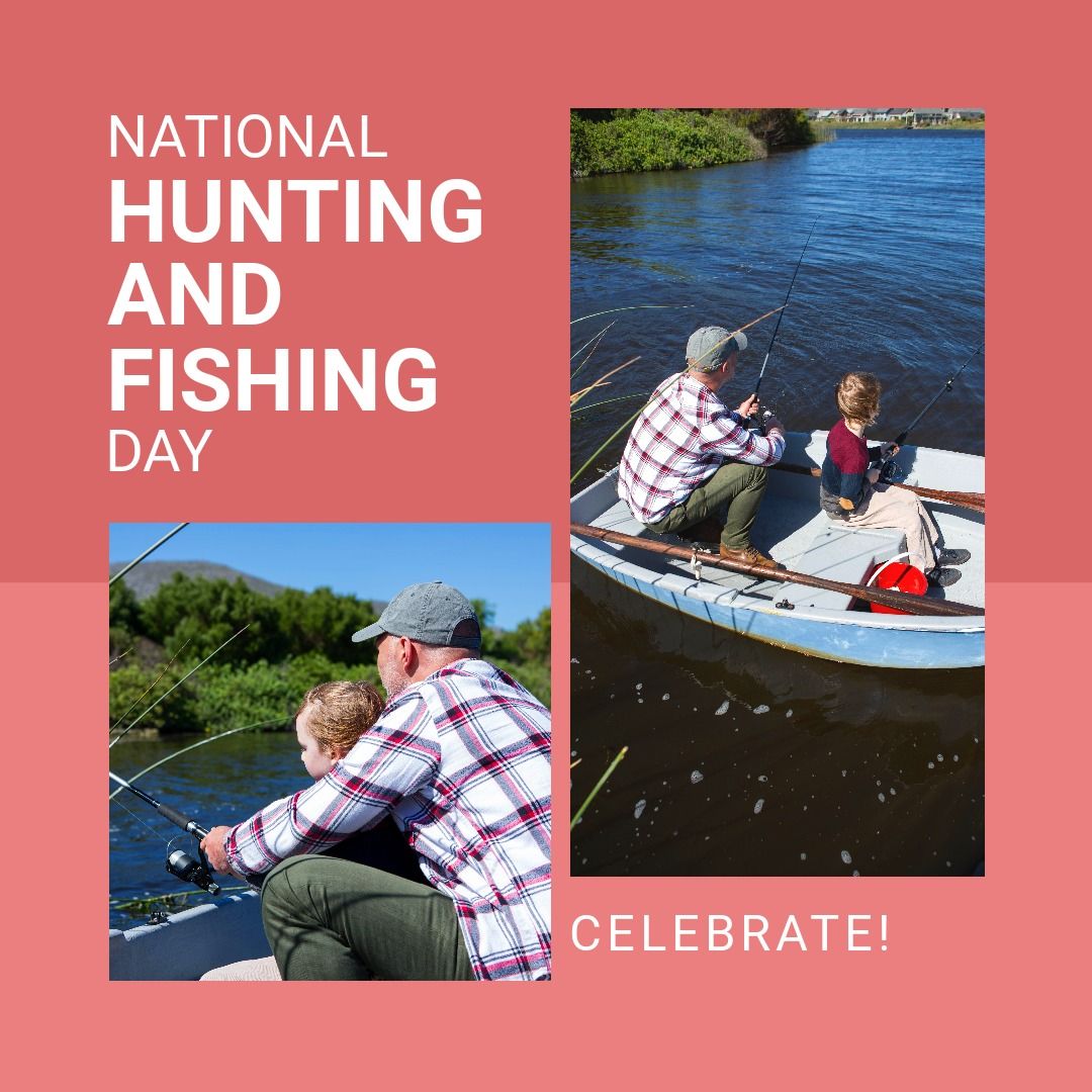 Caucasian father and son fishing in lake from boat and celebrate national hunting and fishing day - Download Free Stock Templates Pikwizard.com