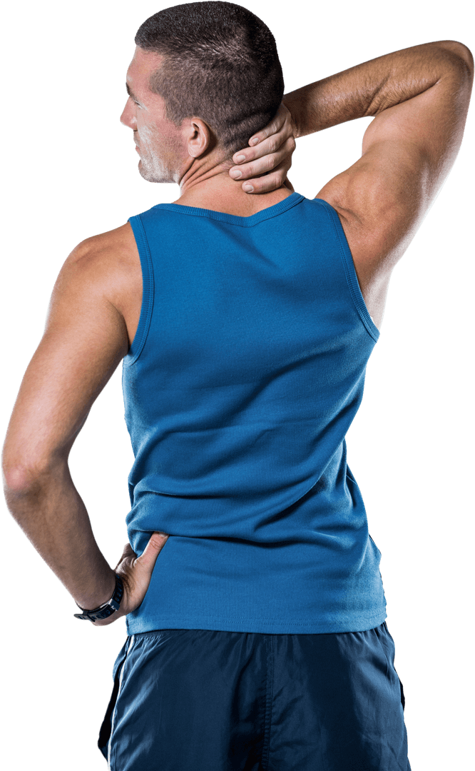 Rear View Transparent Athlete Experiencing Neck Pain