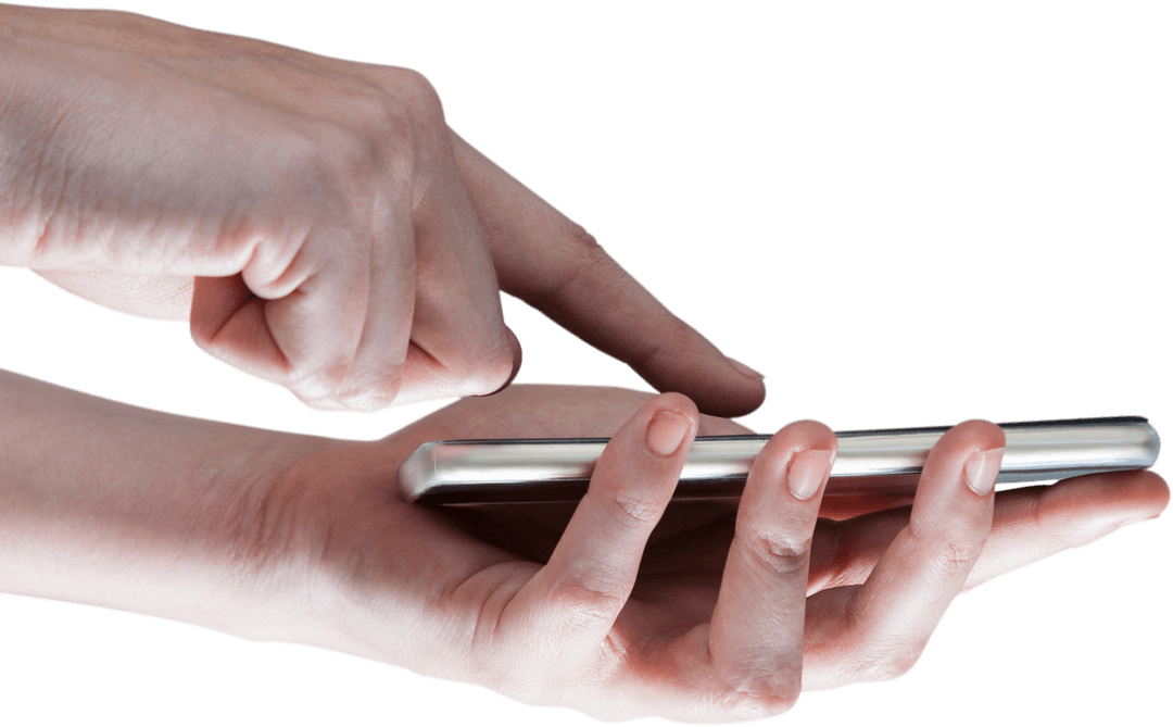 Transparent Close-Up Hands Using Mobile Phone